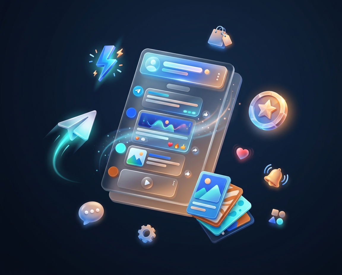 A simulated view of a Telegram Mini App storefront, showcasing various digital products like ebooks, templates, and courses with their prices listed in Telegram Stars.