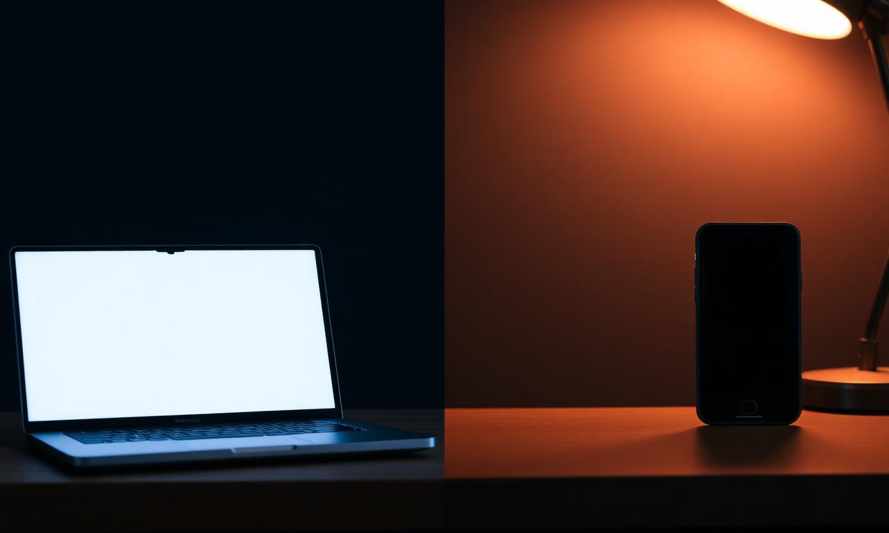 A laptop and a smartphone side by side, symbolising the choice between a web-based creator platform and a Telegram-native one