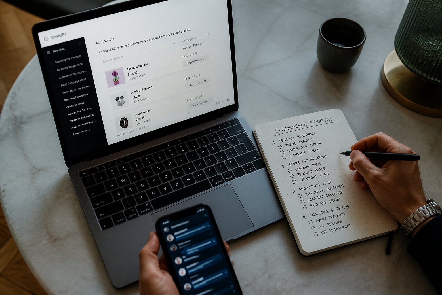 Editorial photograph illustrating: How to increase product visibility in ChatGPT Shopping (12-item checklist)